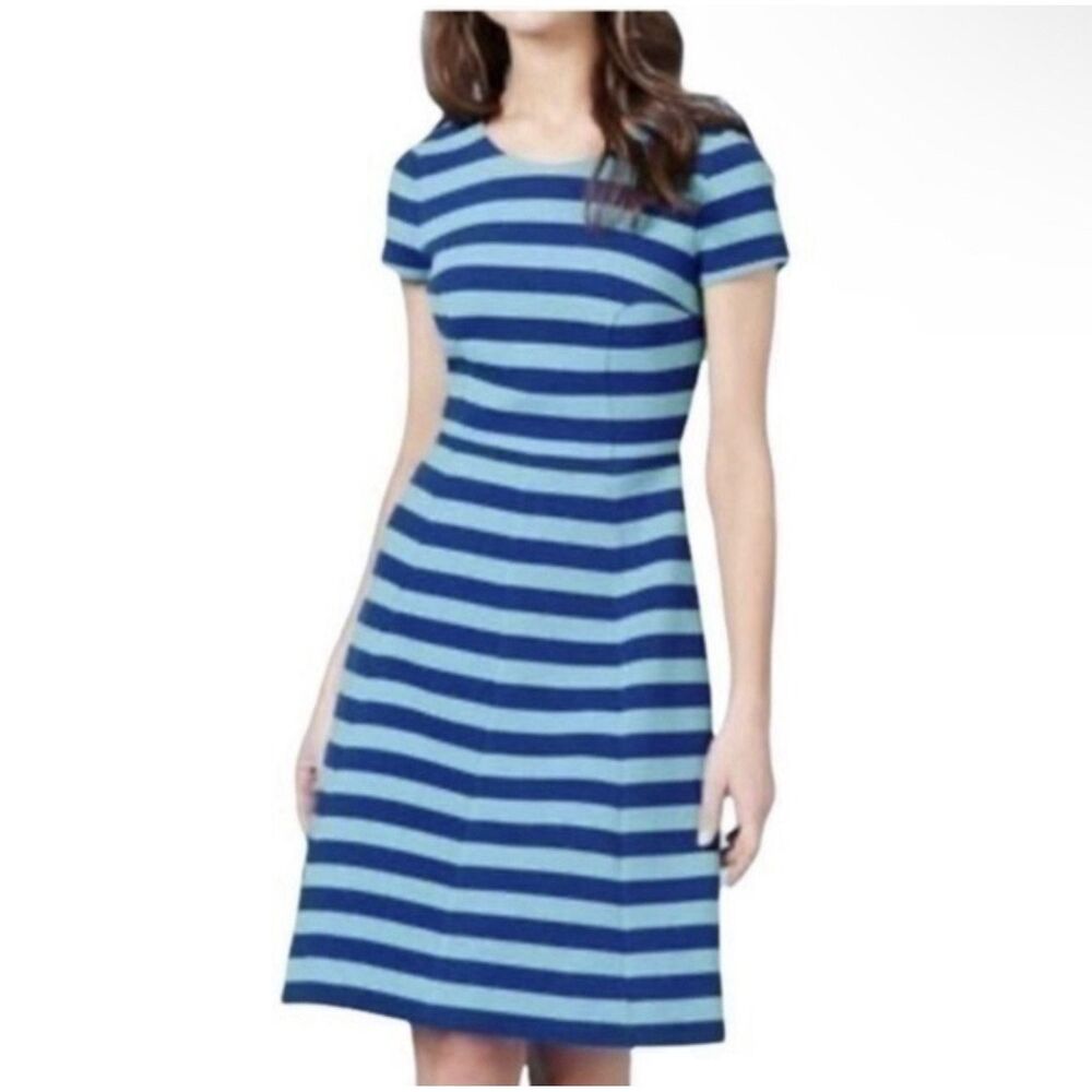 Boden Fit Flare Dress Size 2R Striped Maggie Ottoman Ribbed Short Sleeve WH975